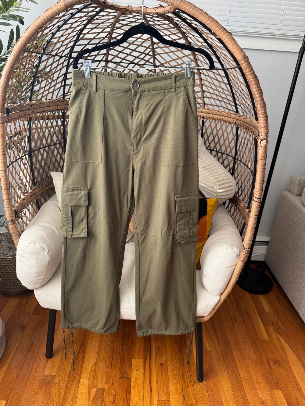 Wide-Leg Olive Cargo Jumpsuit Pants - Utility Style